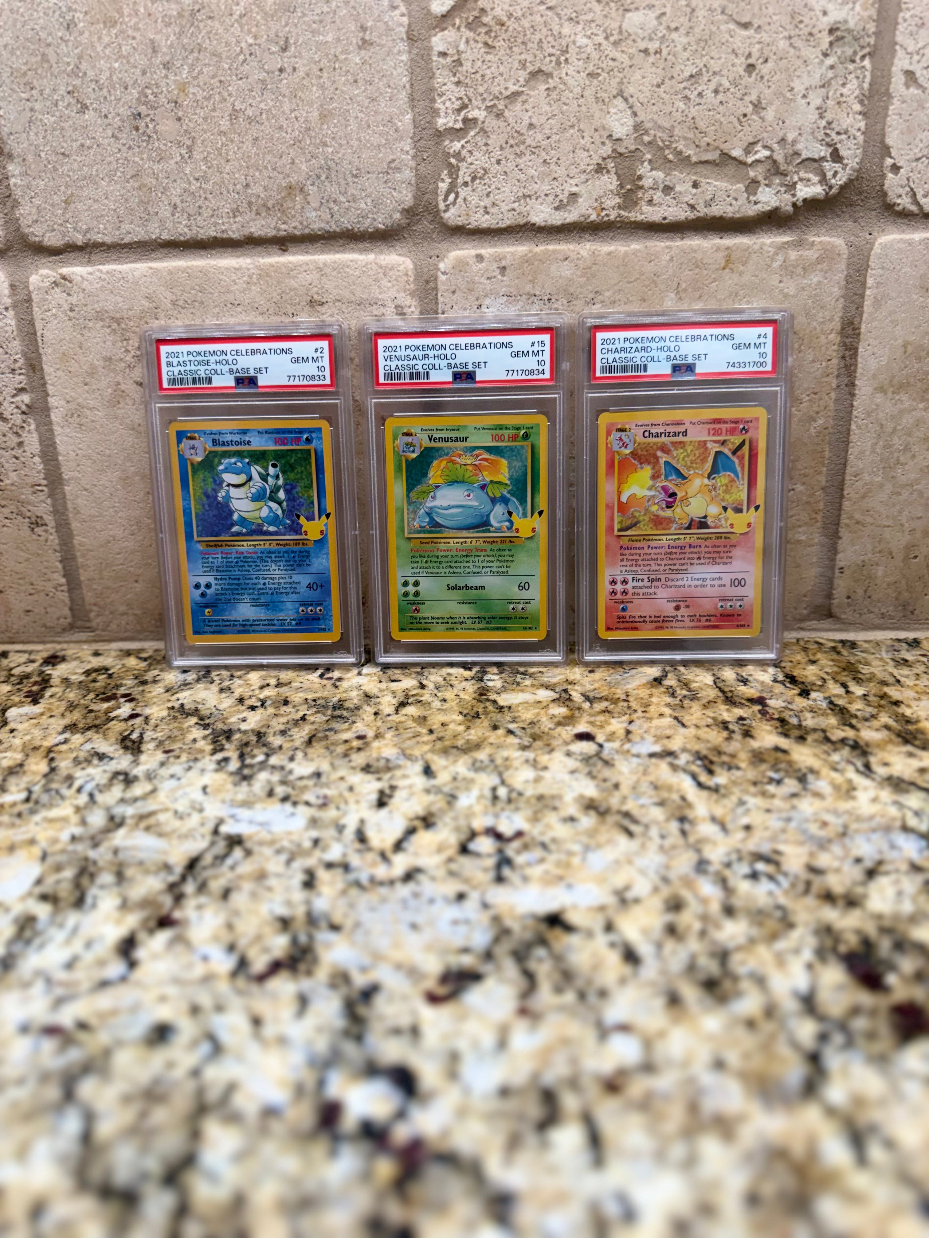 PSA 10 Charizard, Venusaur, and Blastoise
